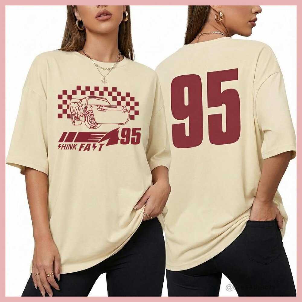 Oversized Vintage Car Graphic Tee Women's Cotton Blend Short Sleeve Top